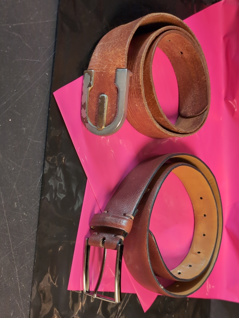 Tasso Ella Men's Brown Leather Belt Sz 30-32 &  Vintage Sz 30 Bundle